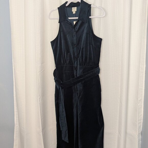 NWT Maeve Velvet Halter Style Sleeveless Cropped Jumpsuit, Size 10, Turquoise - Picture 1 of 13